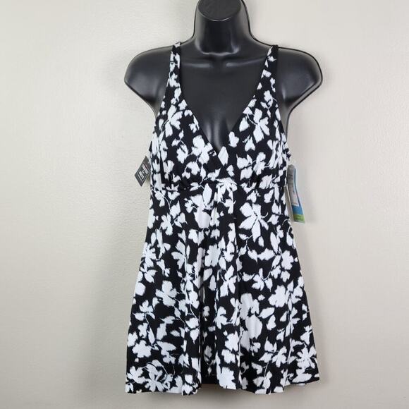 Swim Solutions Tummy Control Flyaway Swim Dress Sz 8 - Picture 4 of 6